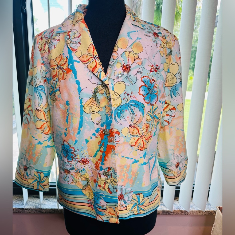 City Girl , Nancy Bolen Pastel Floral Button-Front Blazer Jacket - Multi Pastel